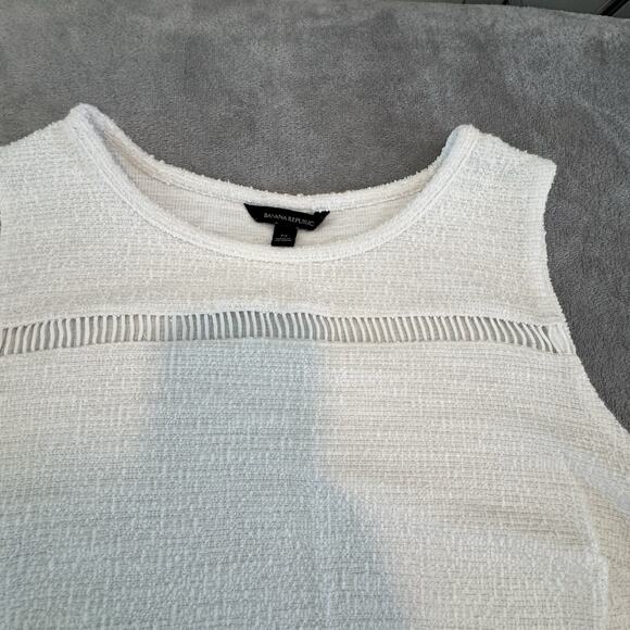 Banana Republic White Boucle Shell Top With Lace- Peekaboo Fringe - Medium - Picture 4 of 11